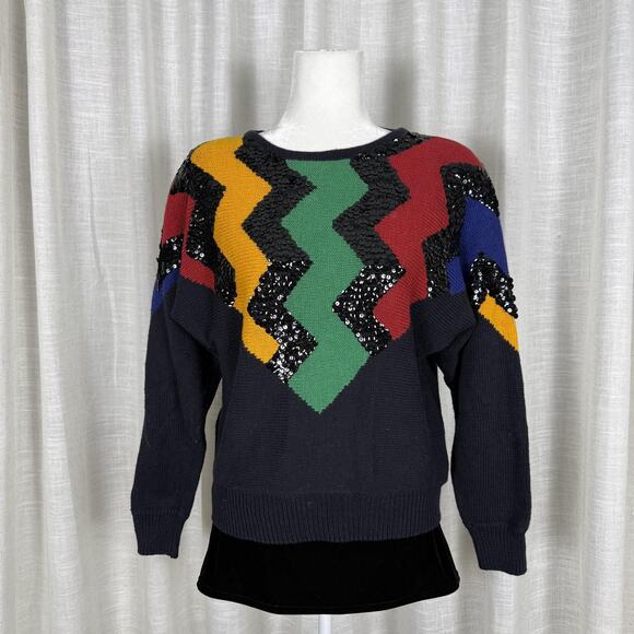 All Points by Reference Point Sweaters - Vintage All Points By Reference Point Sweater Womens Large Multicolor Sequin 80s